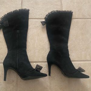 SUSAN LUCCIA BLACK SUADE STILETTO BOOTS